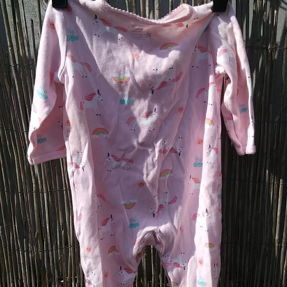 Girl's Pink Unicorn Clouds Rainbow Snap One Piece - 6M